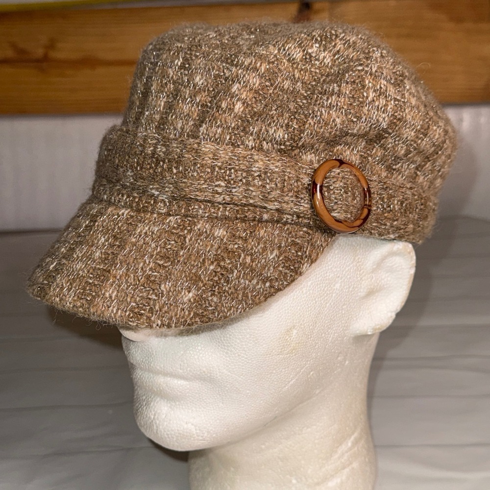 Scala Pronto Brown Knit Cadet Newsboy Cap Womens OSFM Y2K Hipster‎ Chic Hat